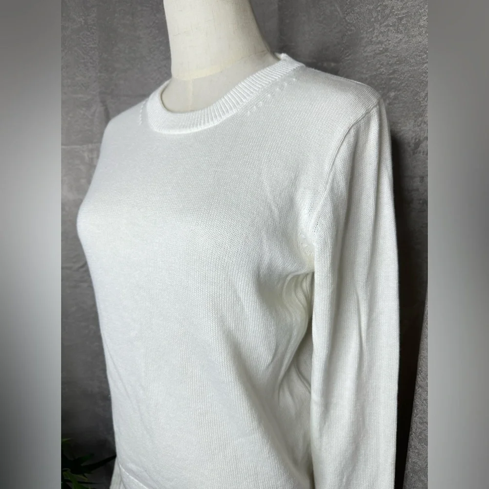 NEW J.Crew Women’s Crewneck Knit Flare Sleeve Sweater in White Sz Small